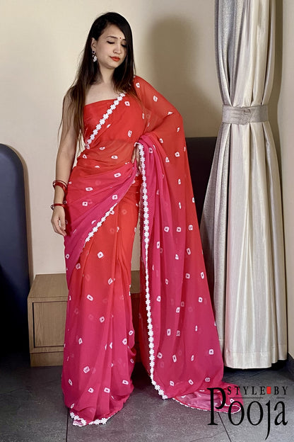 1 Min Ready to Wear Soft Georgette Red Saree