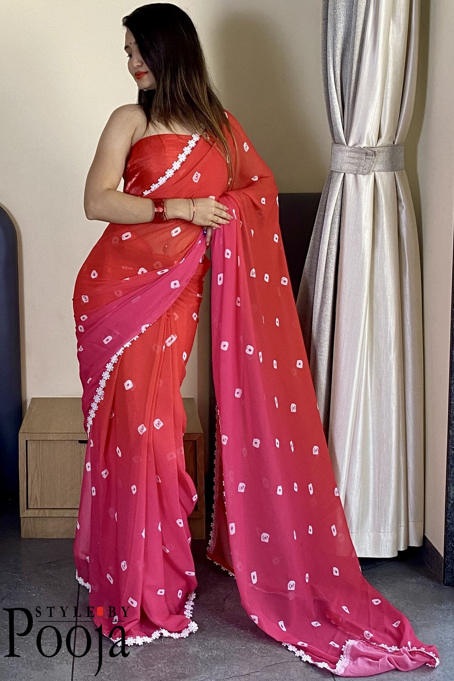 1 Min Ready to Wear Soft Georgette Red Saree