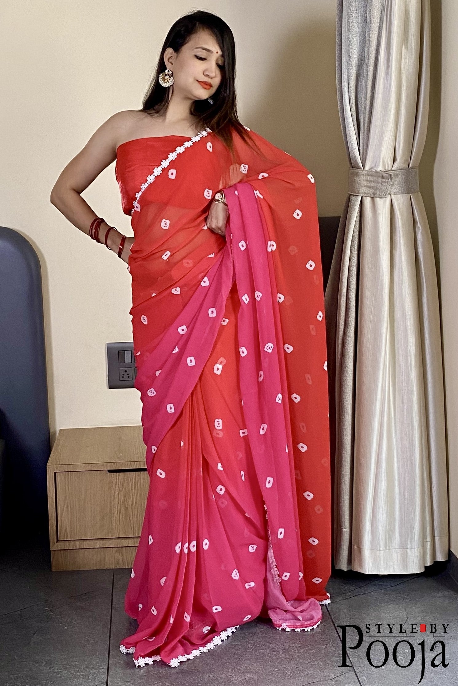 1 Min Ready to Wear Soft Georgette Red Saree