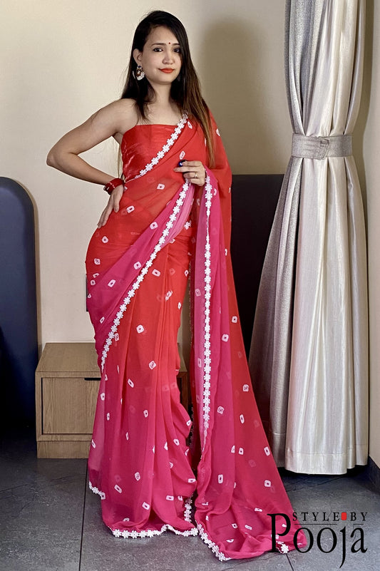 1 Min Ready to Wear Soft Georgette Red Saree
