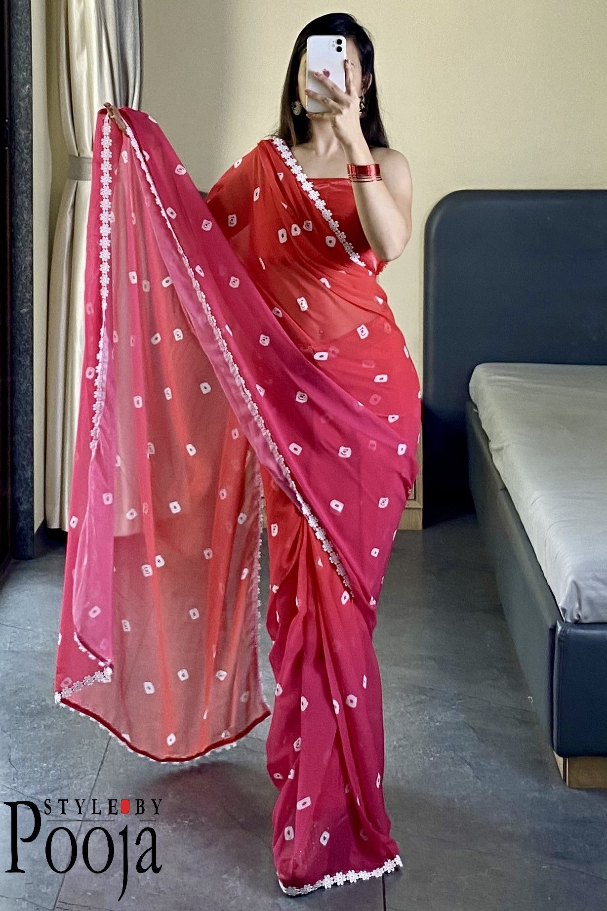 1 Min Ready to Wear Soft Georgette Red Saree