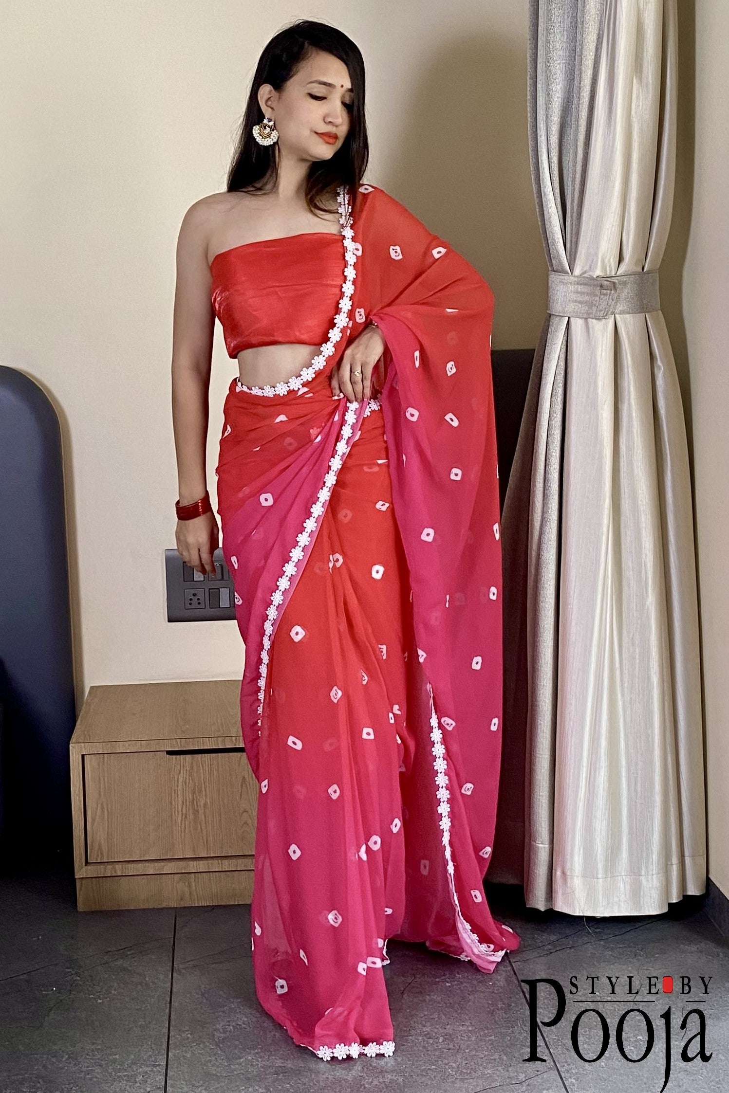 1 Min Ready to Wear Soft Georgette Red Saree