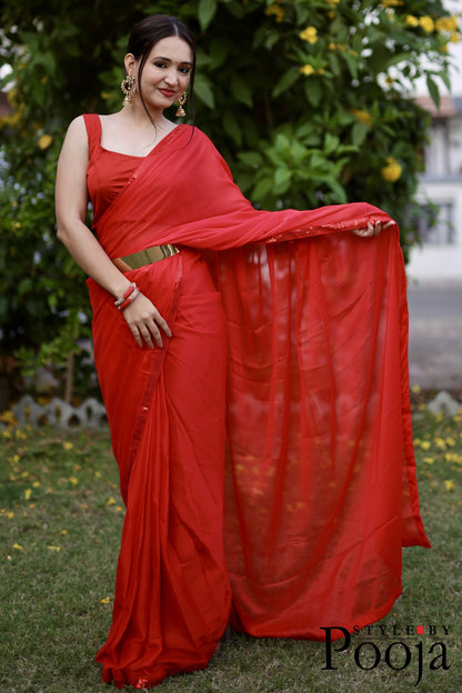 Red Ready to Wear One Minute Saree