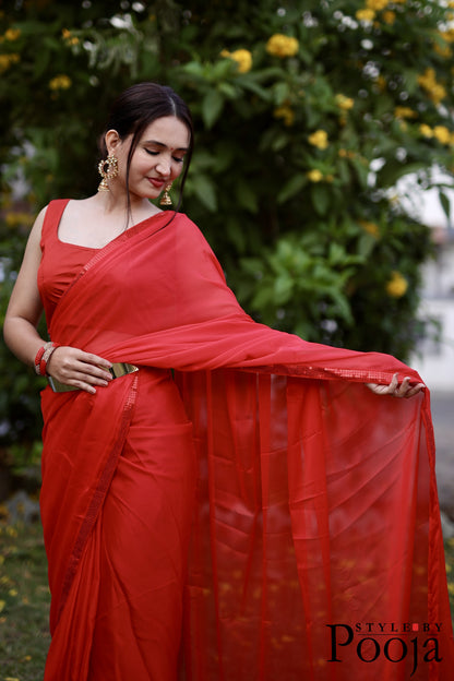 Red Ready to Wear One Minute Saree
