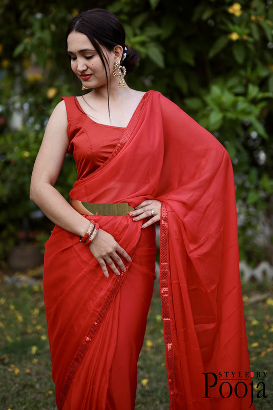Red Ready to Wear One Minute Saree