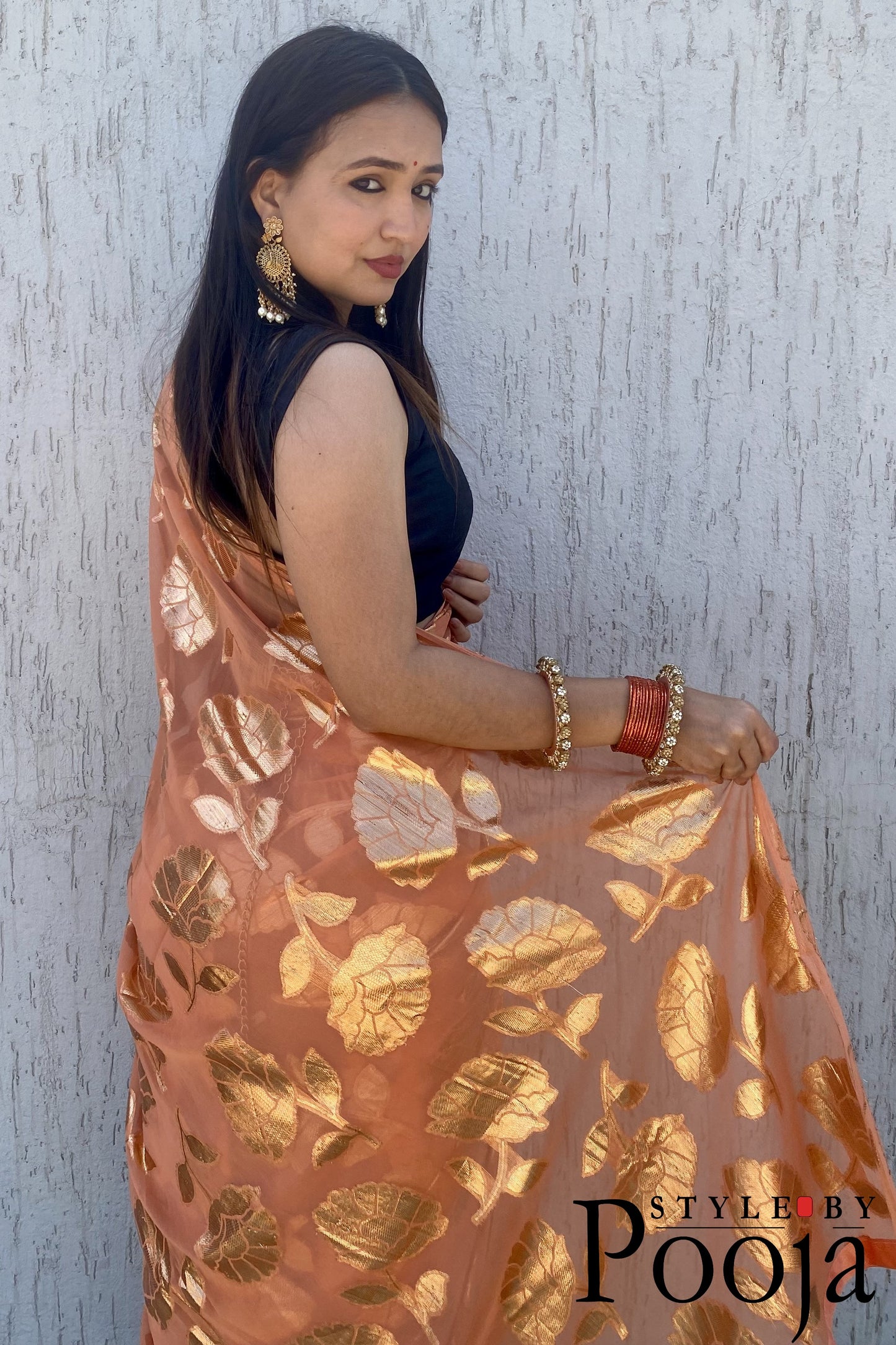 Ready to Wear Orange Woven Ethnic Saree