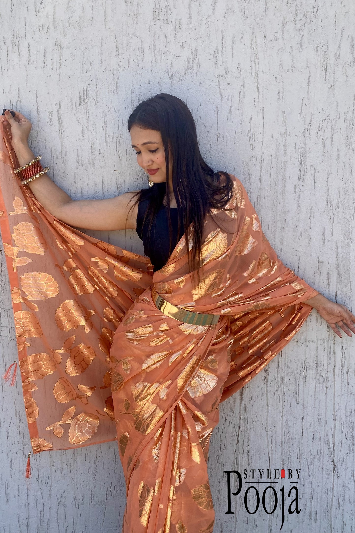 Ready to Wear Orange Woven Ethnic Saree