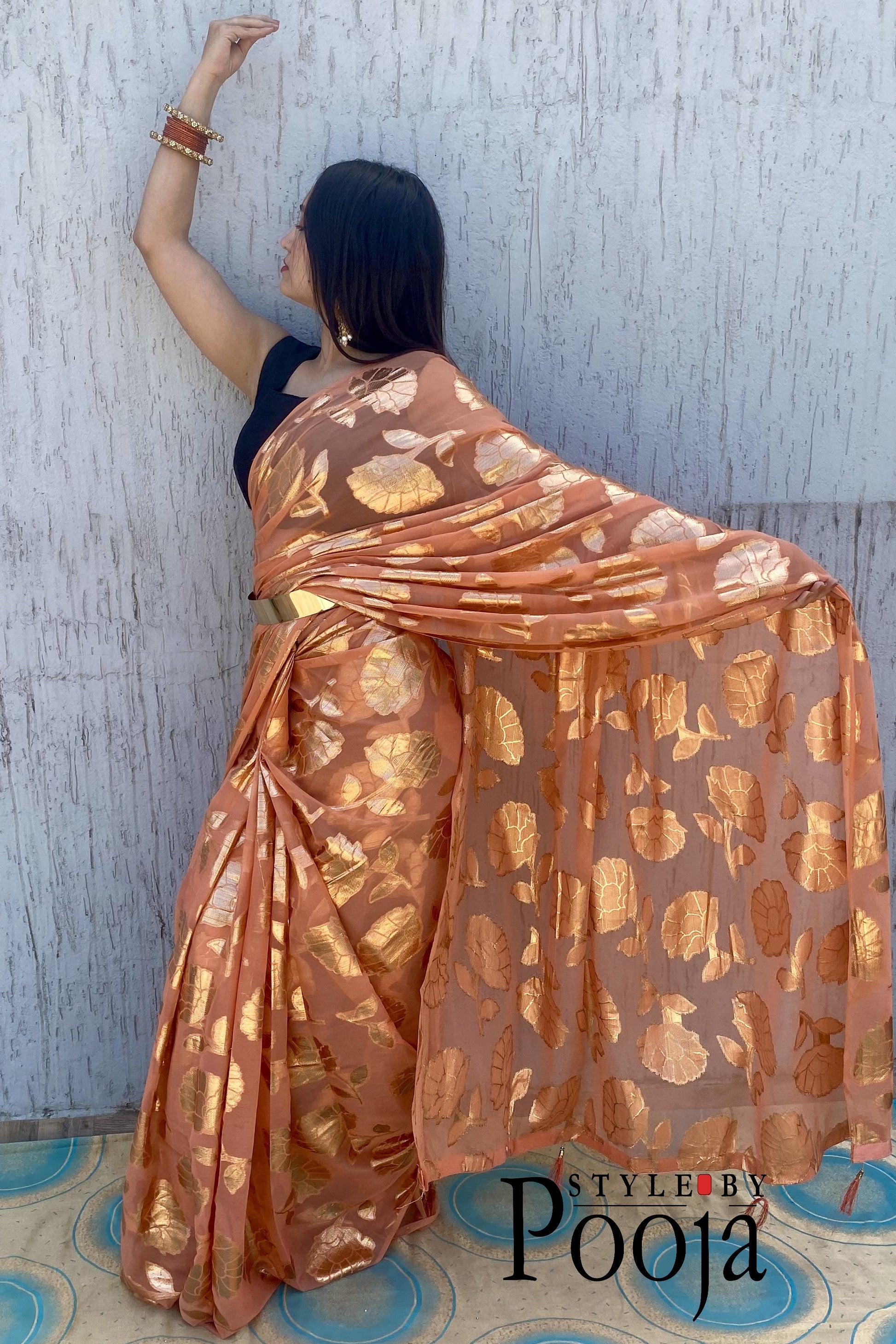 Ready to Wear Orange Woven Ethnic Saree