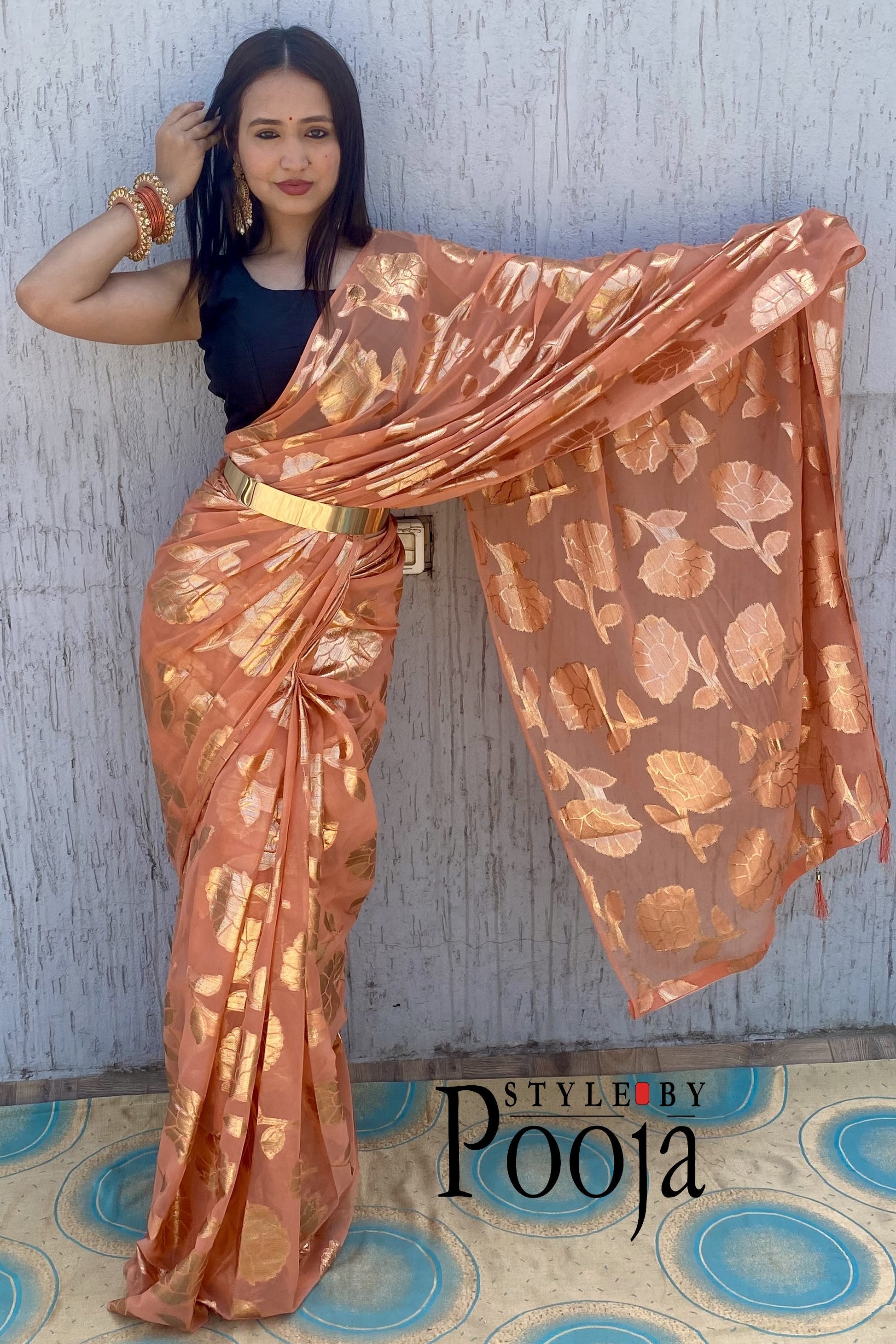 Ready to Wear Orange Woven Ethnic Saree