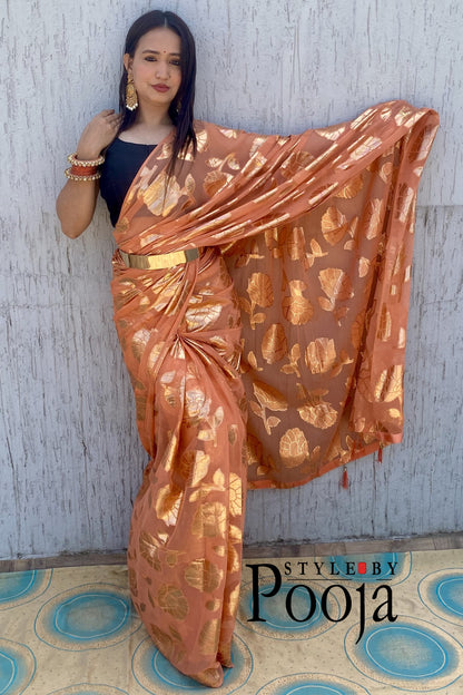 Ready to Wear Orange Woven Ethnic Saree