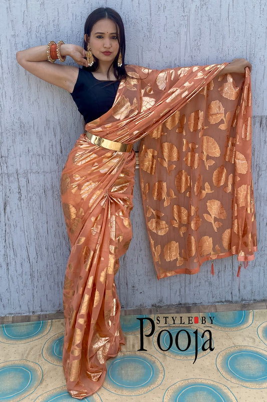 Ready to Wear Orange Woven Ethnic Saree