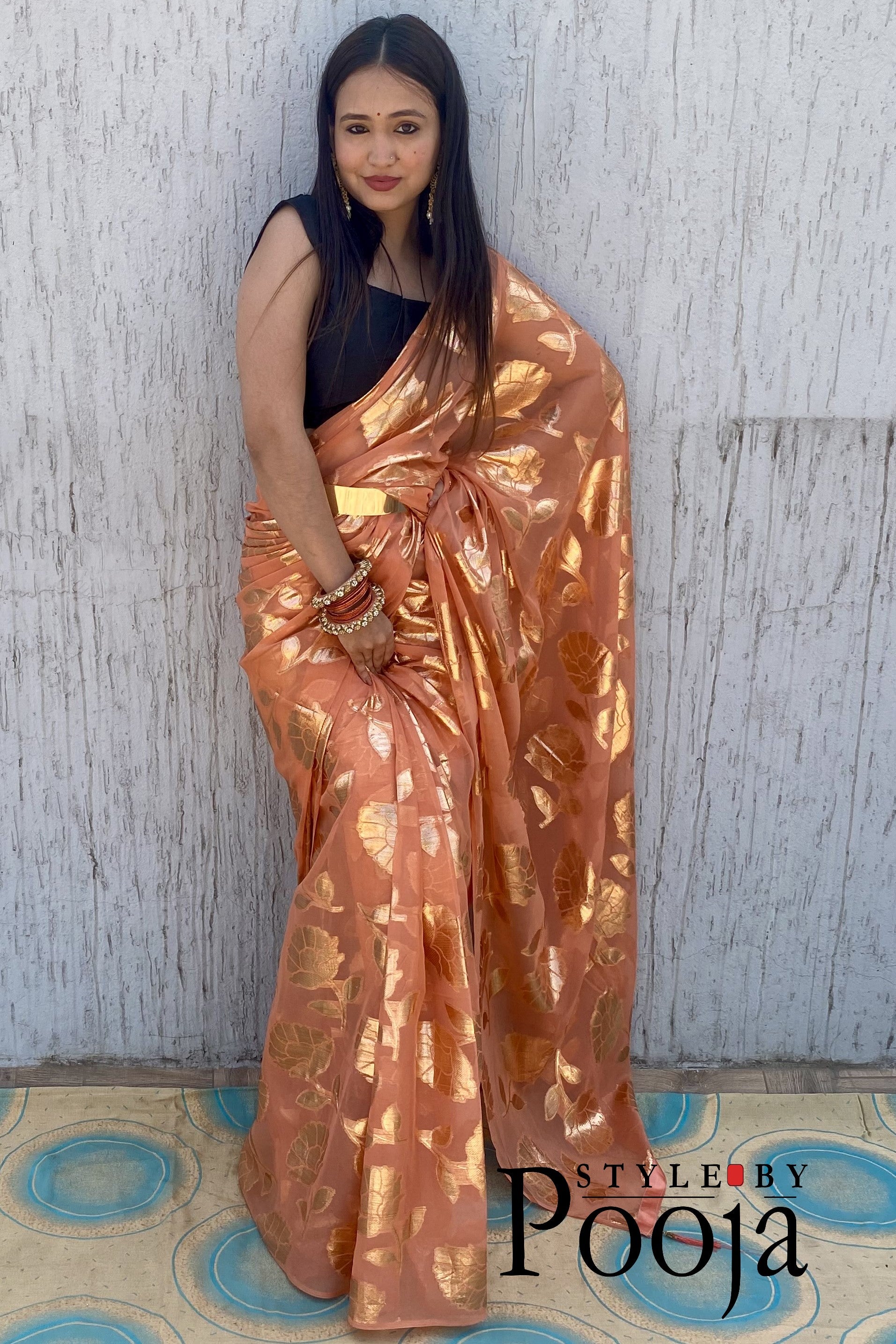 Ready to Wear Orange Woven Ethnic Saree