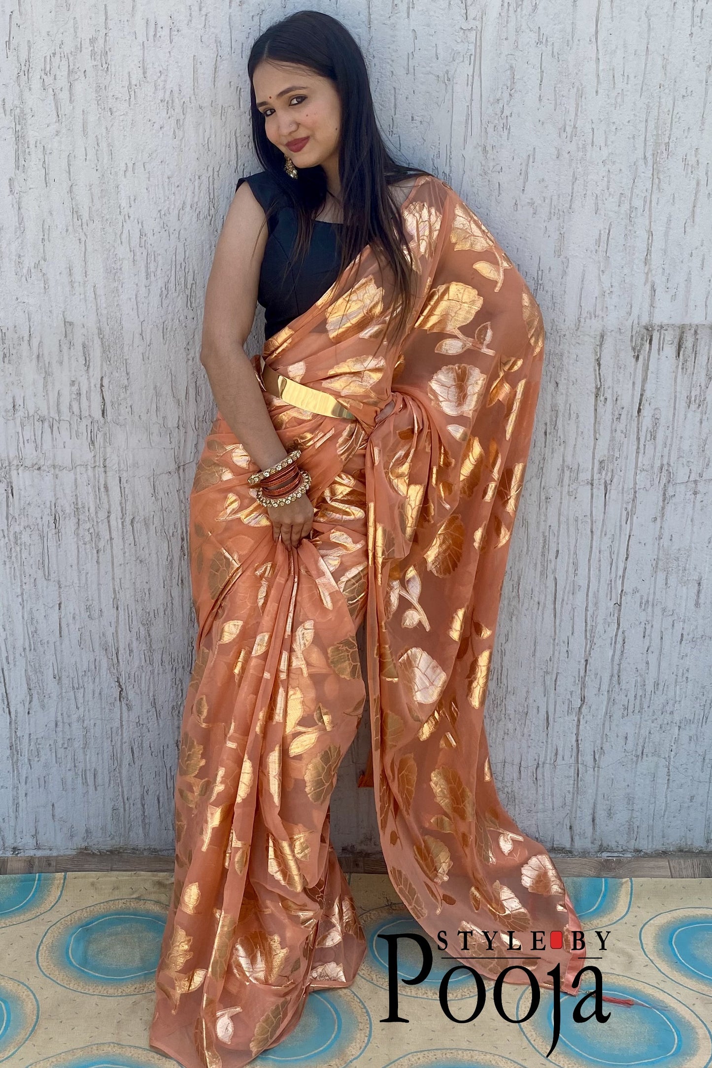 Ready to Wear Orange Woven Ethnic Saree