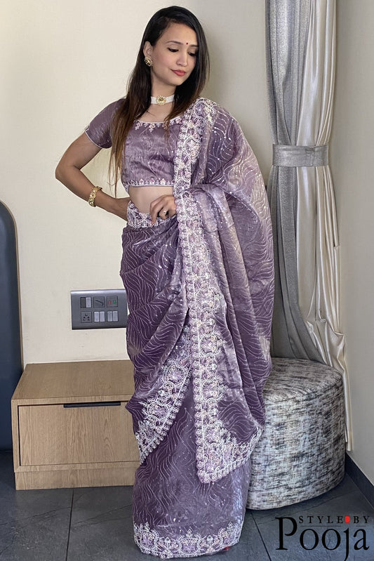 Trending Barbari Silk Embroidery With Sequence Work Party Wear Saree