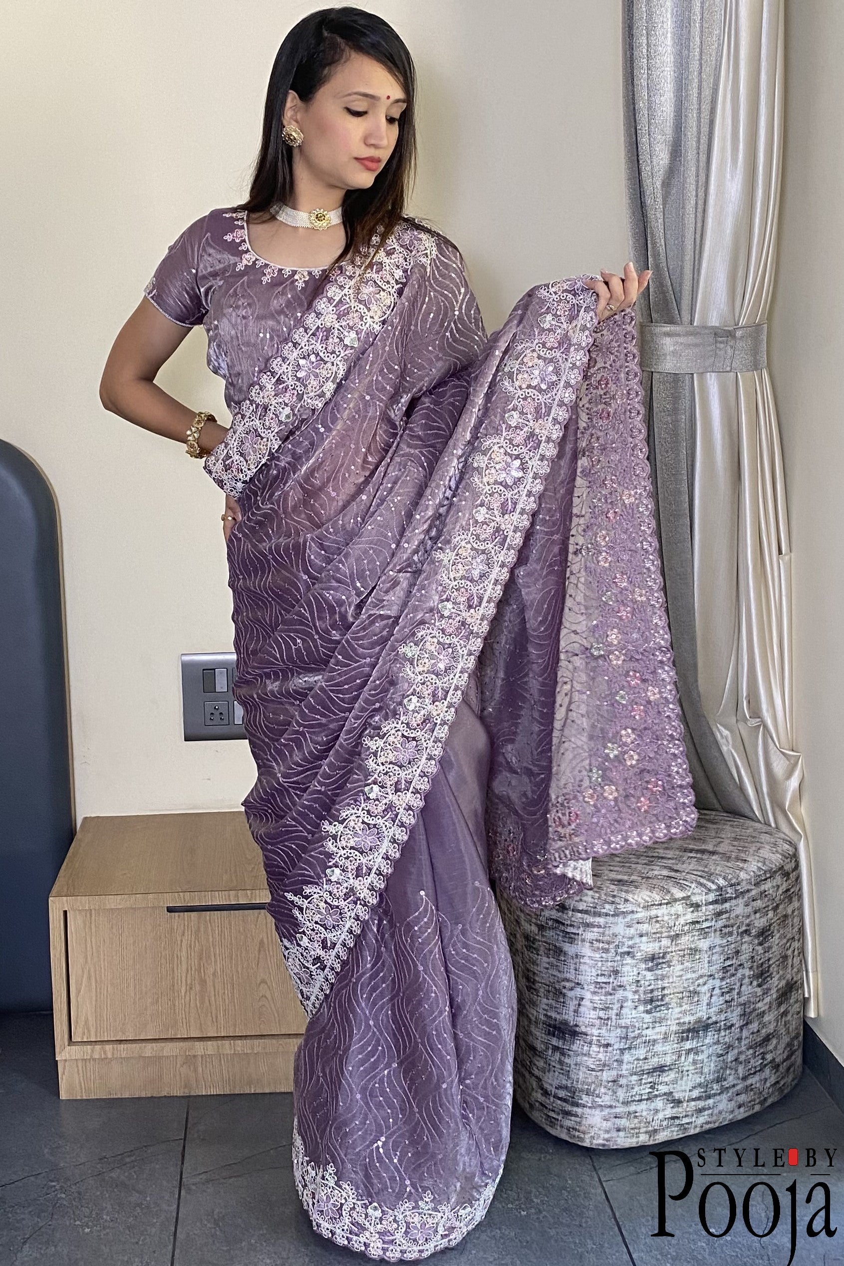 Trending Barbari Silk Embroidery With Sequence Work Party Wear Saree