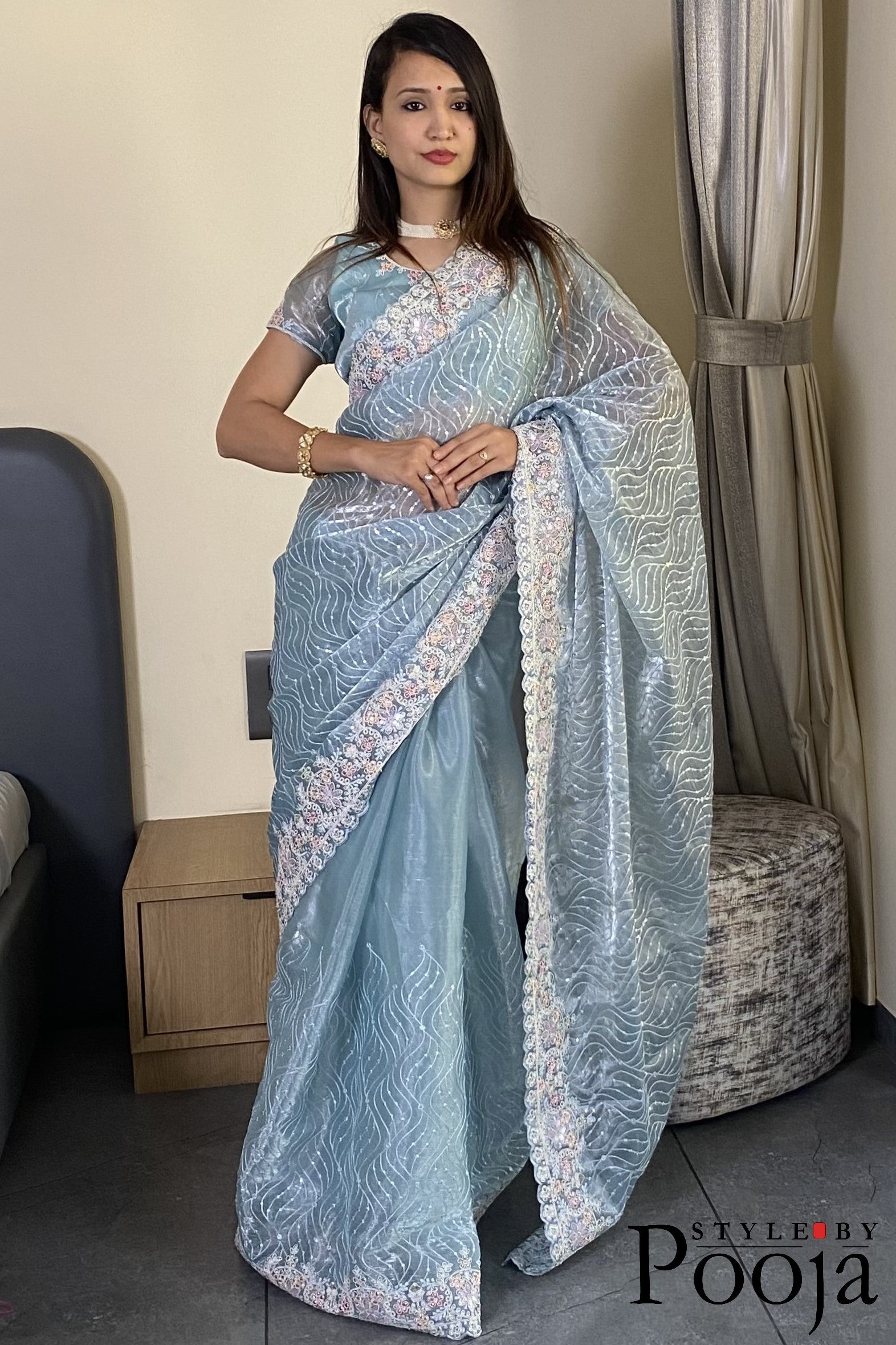 Festival Special Barbari Silk Embroidery With Sequence Work Party Wear Saree