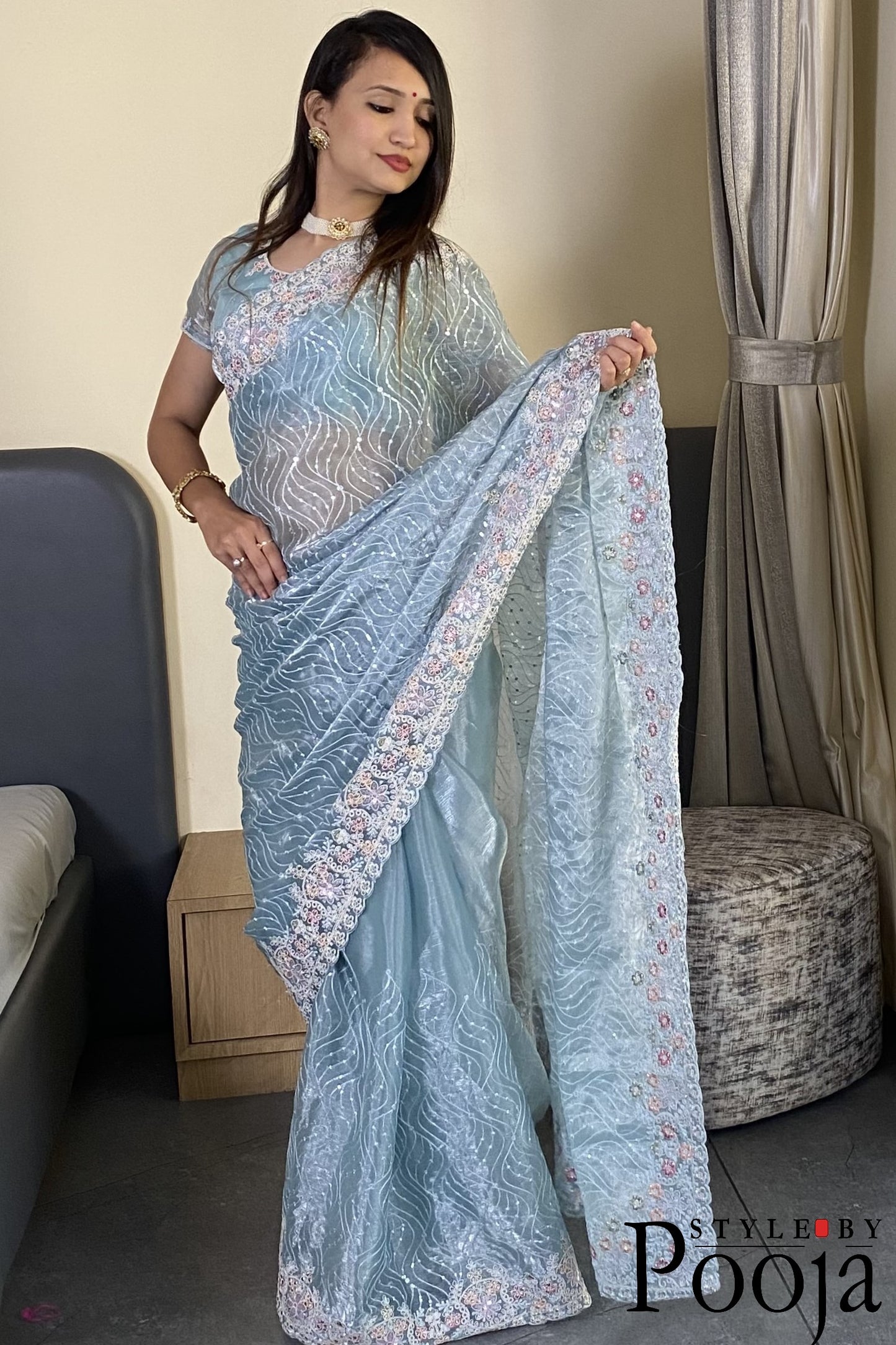 Festival Special Barbari Silk Embroidery With Sequence Work Party Wear Saree