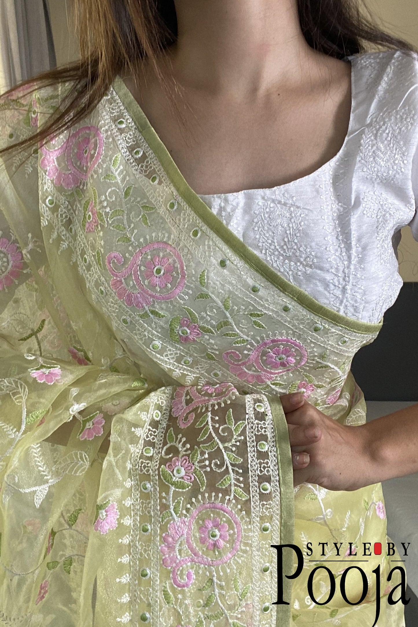 Pale Yellow Multi Embroidery Work Party Wear Saree