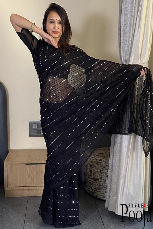 Beautiful Premium Black Fox Georgette Party Wear Saree