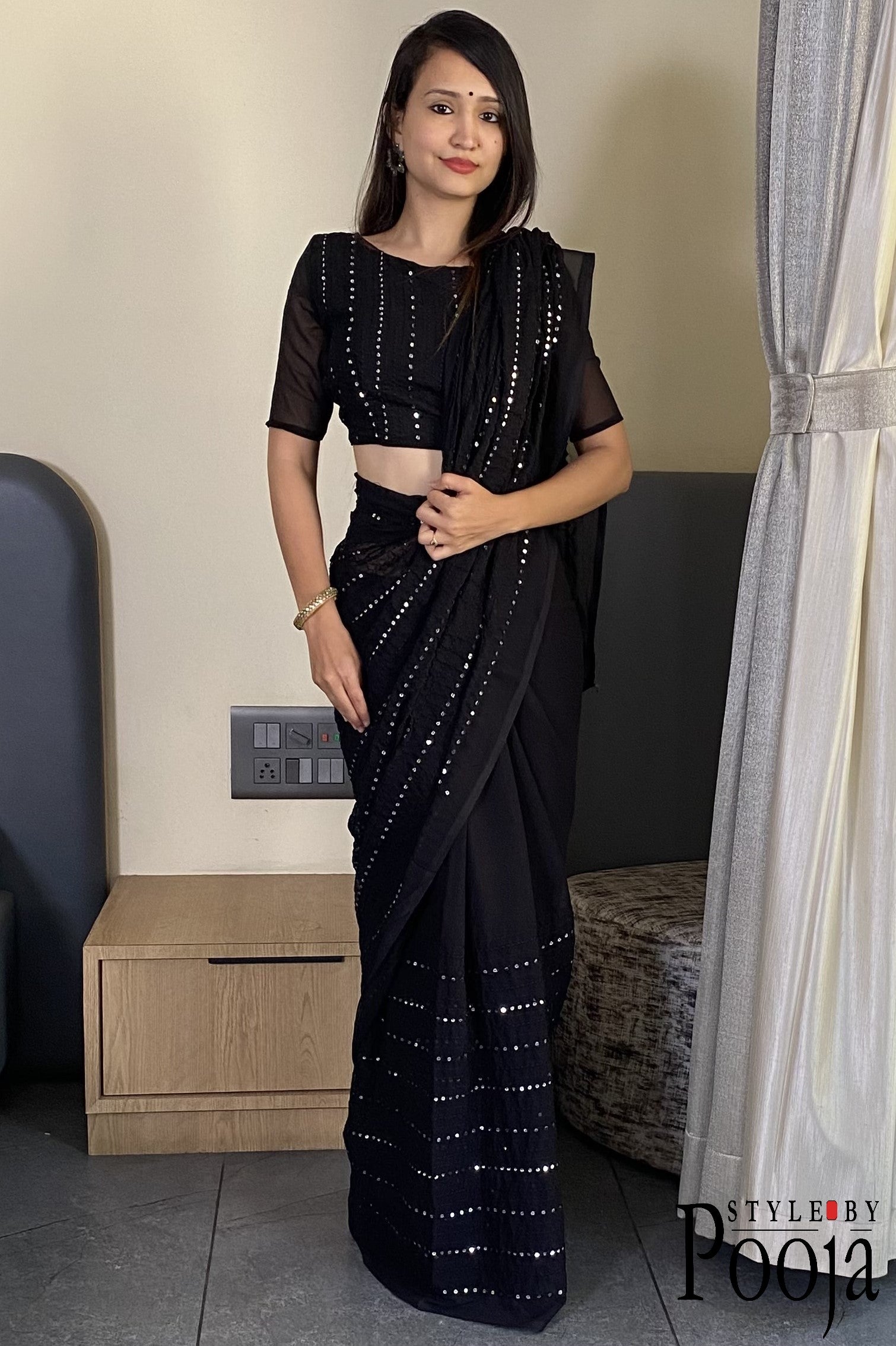 Beautiful Premium Black Fox Georgette Party Wear Saree