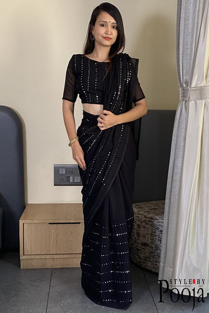 Beautiful Premium Black Fox Georgette Party Wear Saree