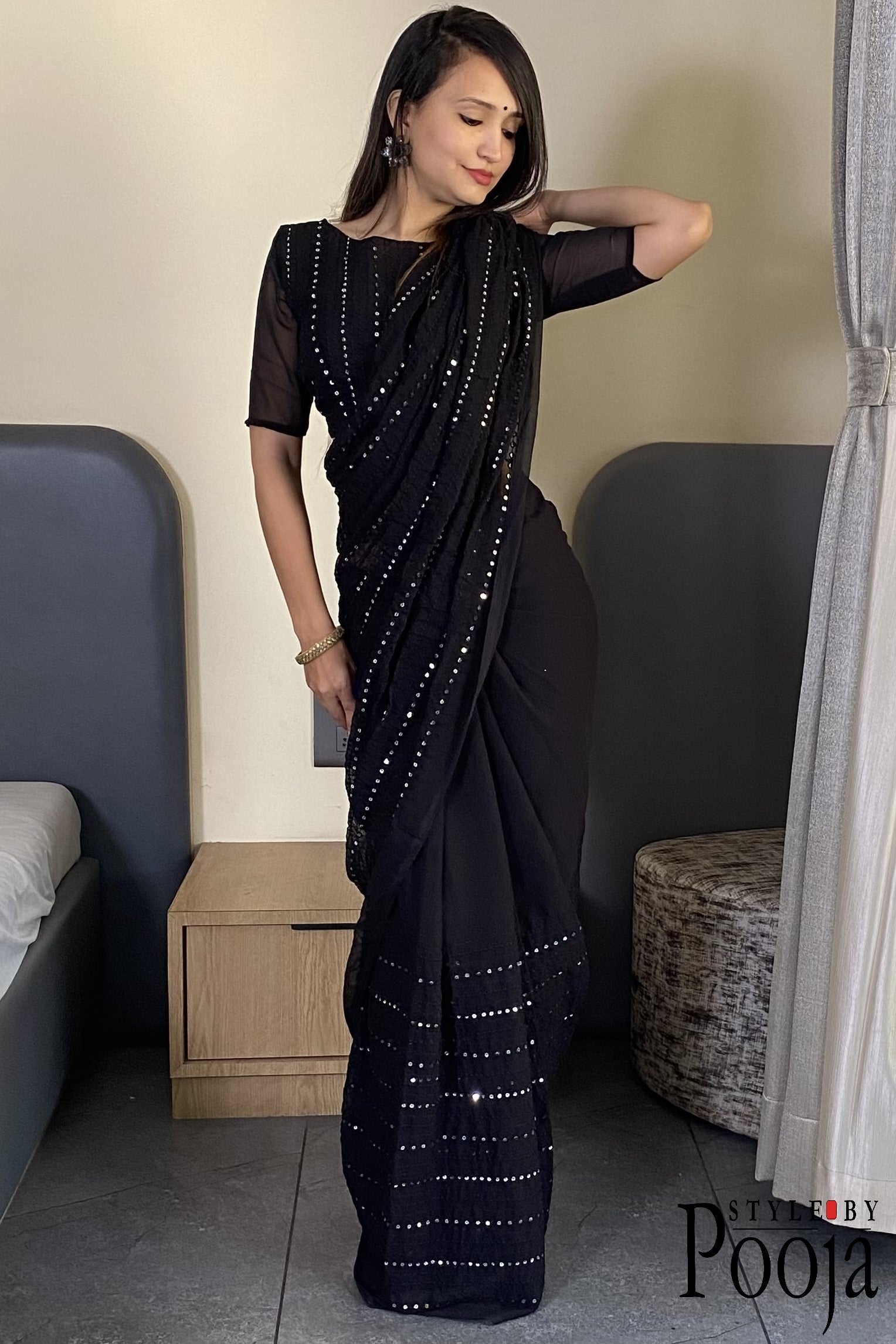 Beautiful Premium Black Fox Georgette Party Wear Saree