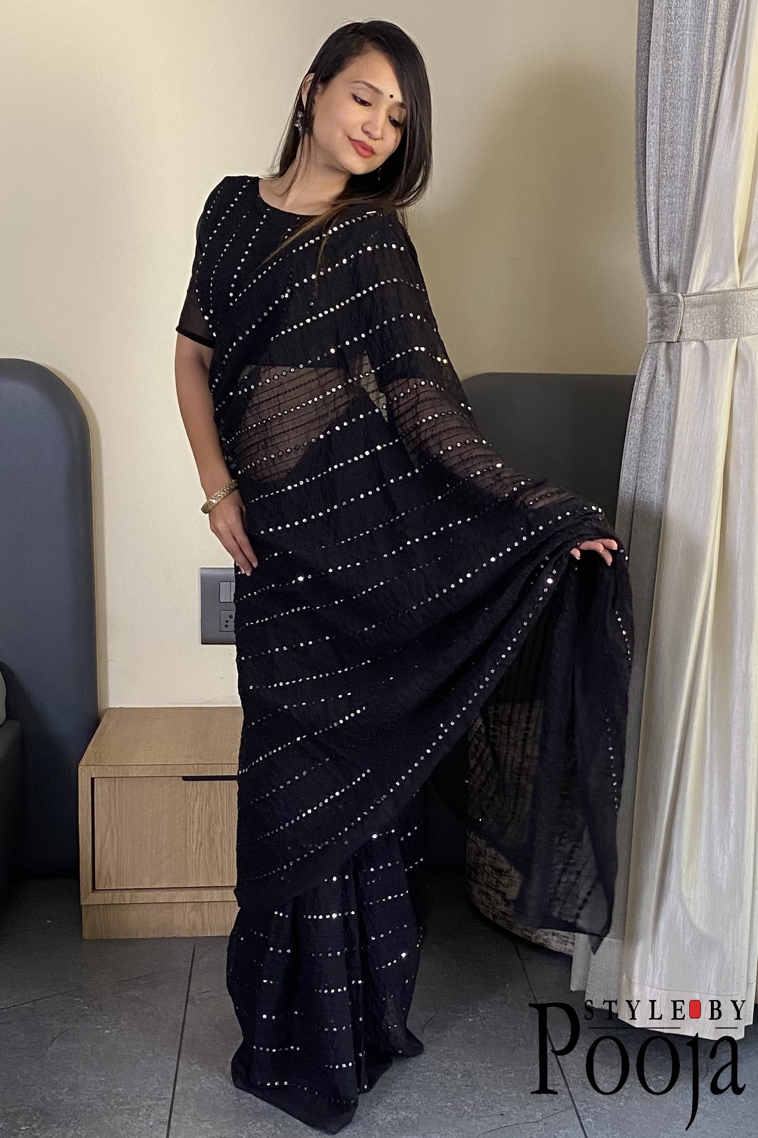 Beautiful Premium Black Fox Georgette Party Wear Saree