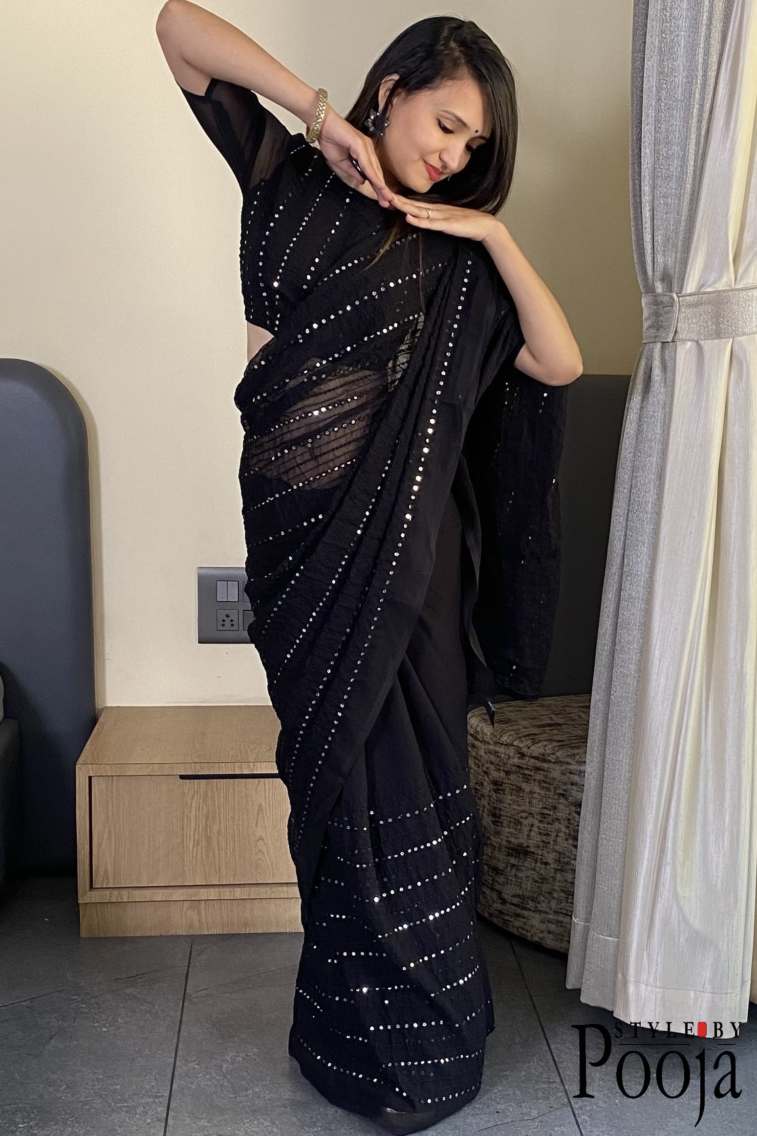 Beautiful Premium Black Fox Georgette Party Wear Saree