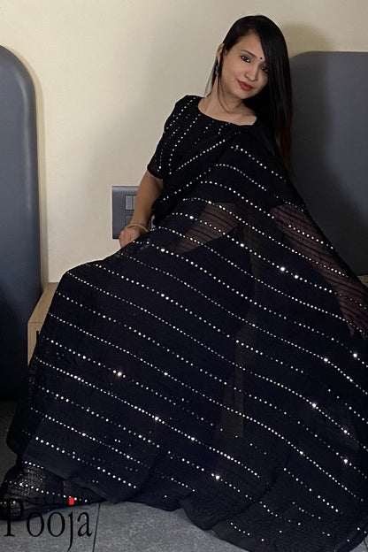 Beautiful Premium Black Fox Georgette Party Wear Saree