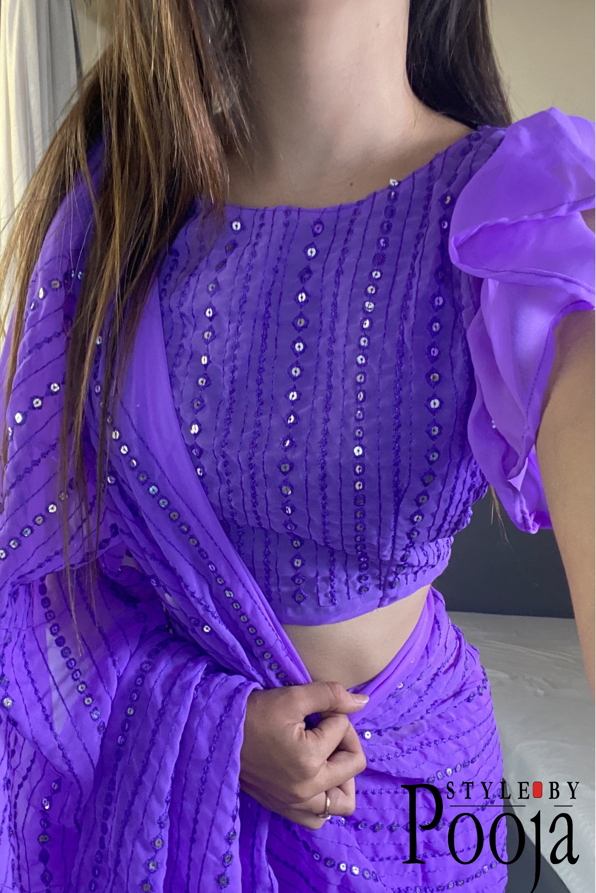 Beautiful Premium Lavender Fox Georgette Party Wear Saree