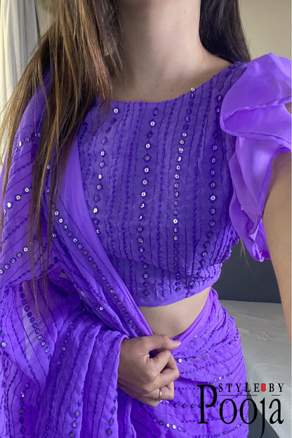 Beautiful Premium Lavender Fox Georgette Party Wear Saree
