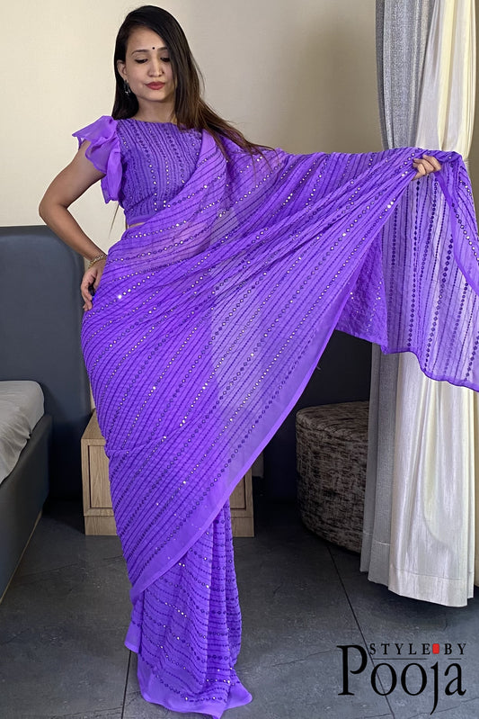 Beautiful Premium Lavender Fox Georgette Party Wear Saree
