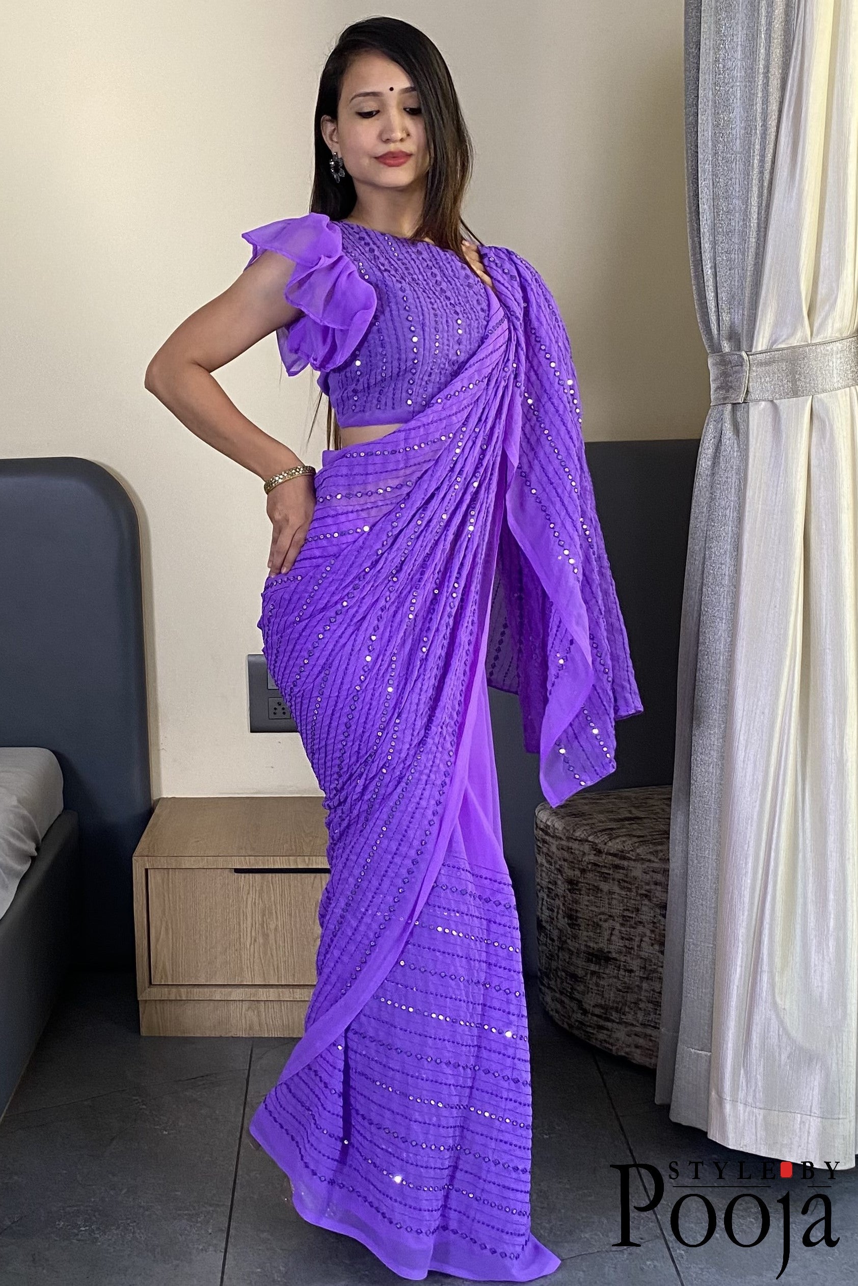 Beautiful Premium Lavender Fox Georgette Party Wear Saree