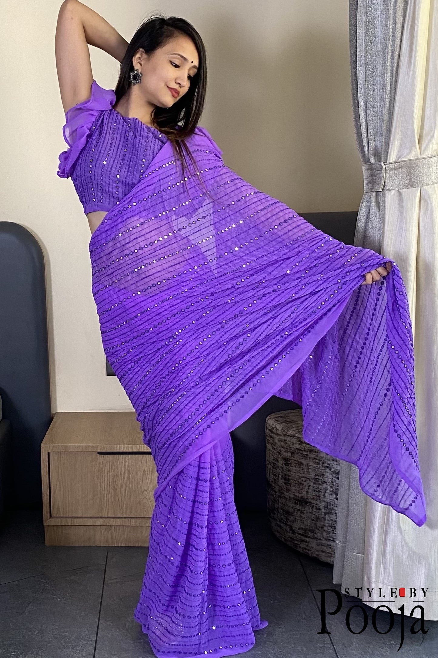 Beautiful Premium Lavender Fox Georgette Party Wear Saree