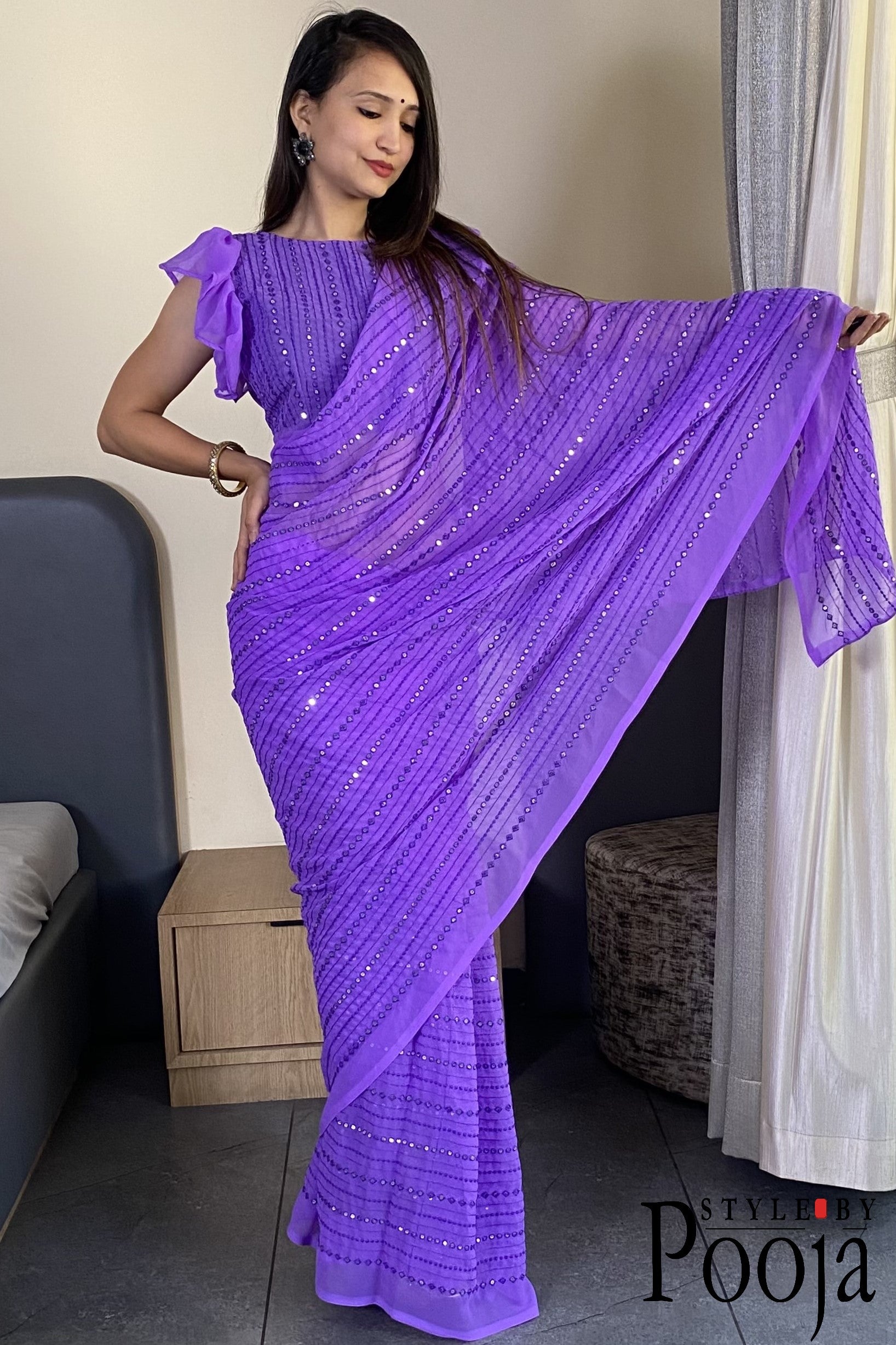 Beautiful Premium Lavender Fox Georgette Party Wear Saree