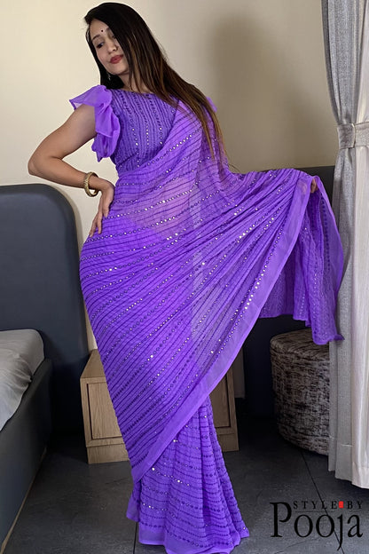Beautiful Premium Lavender Fox Georgette Party Wear Saree