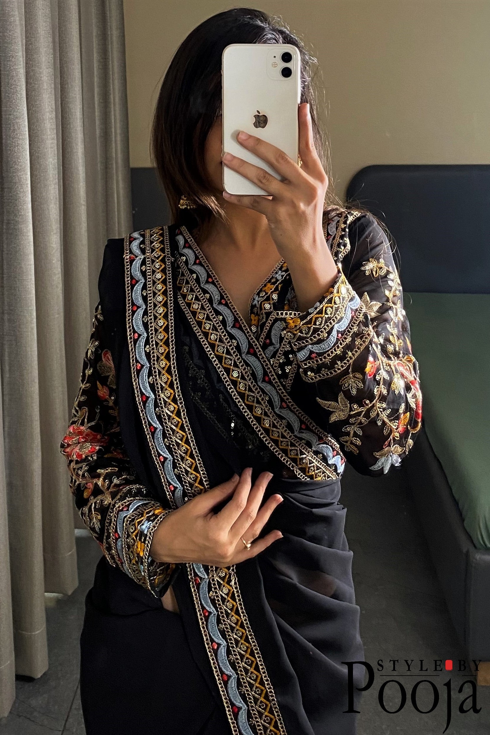 Heavy Blouse Work Stylish Black Party Wear Saree