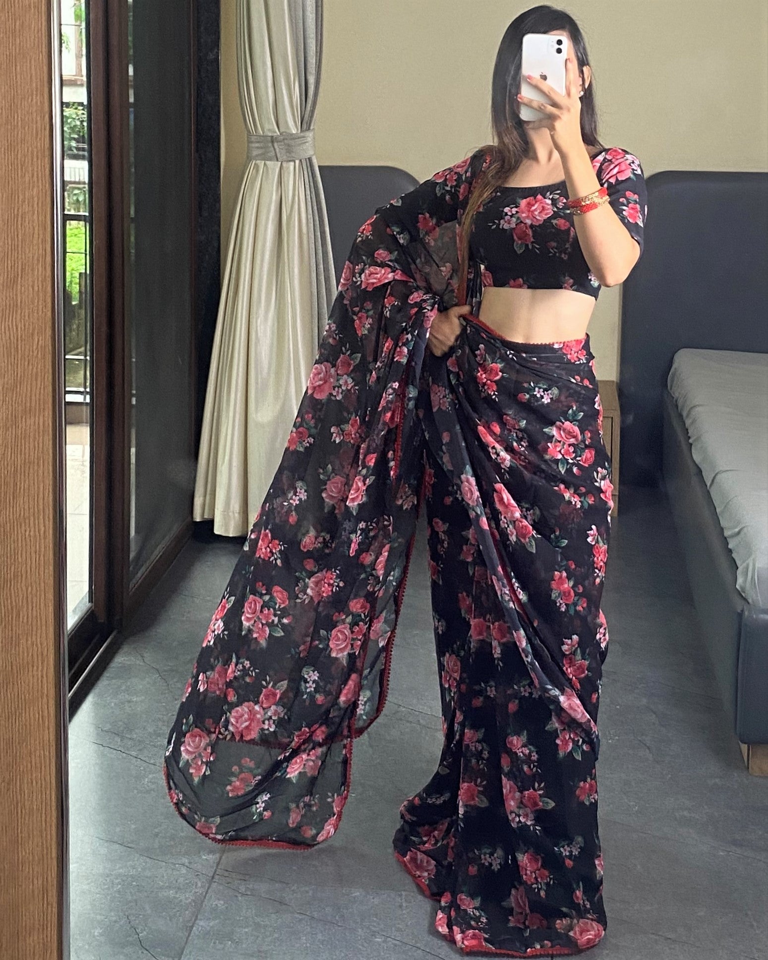 One Minutes Ready to Wear Saree With Digital Prints