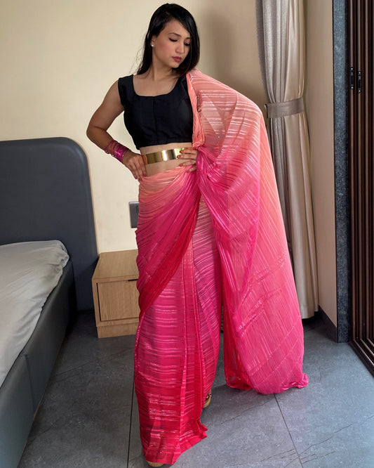 1-Min Ready to Wear Saree In Premium Pink Chiffon