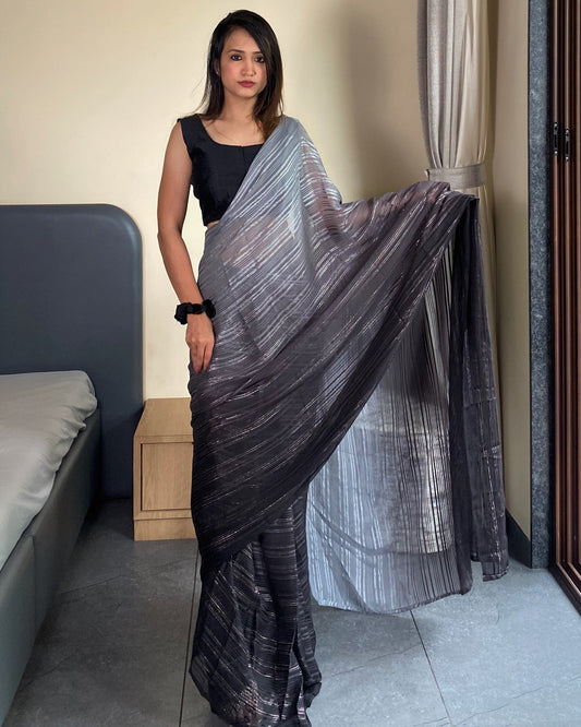 1-Min Ready To Wear Saree In Premium Black Chiffon