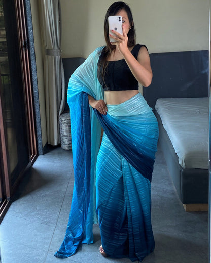 1-Min Ready to Wear Saree in Premium Sky Blue Chiffon
