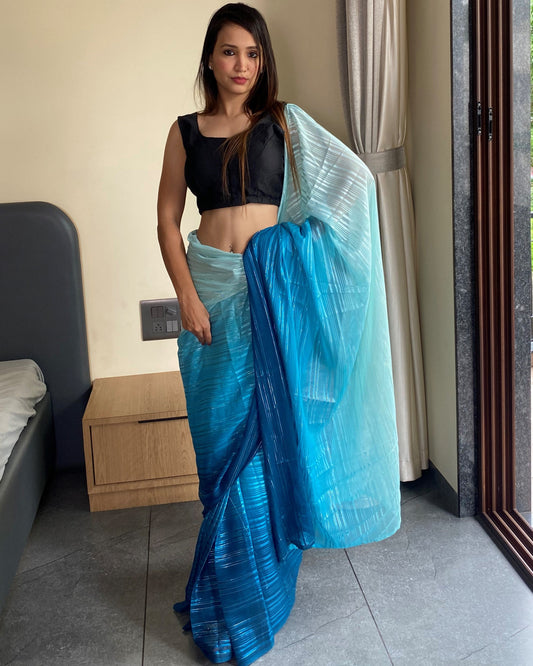 1-Min Ready to Wear Saree in Premium Sky Blue Chiffon