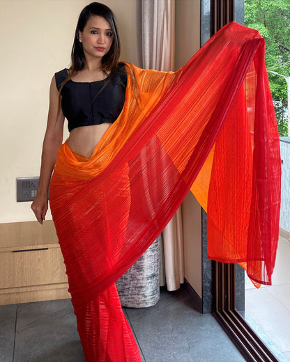 1-Min Ready to Wear Saree in Premium Orange Chiffon