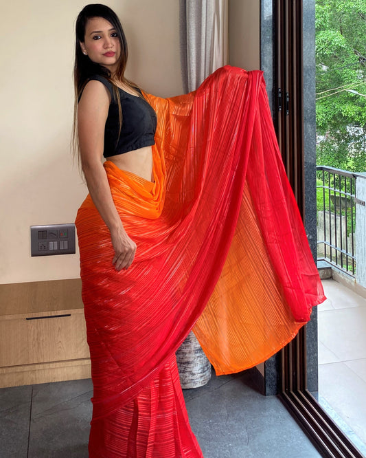 1-Min Ready to Wear Saree in Premium Orange Chiffon
