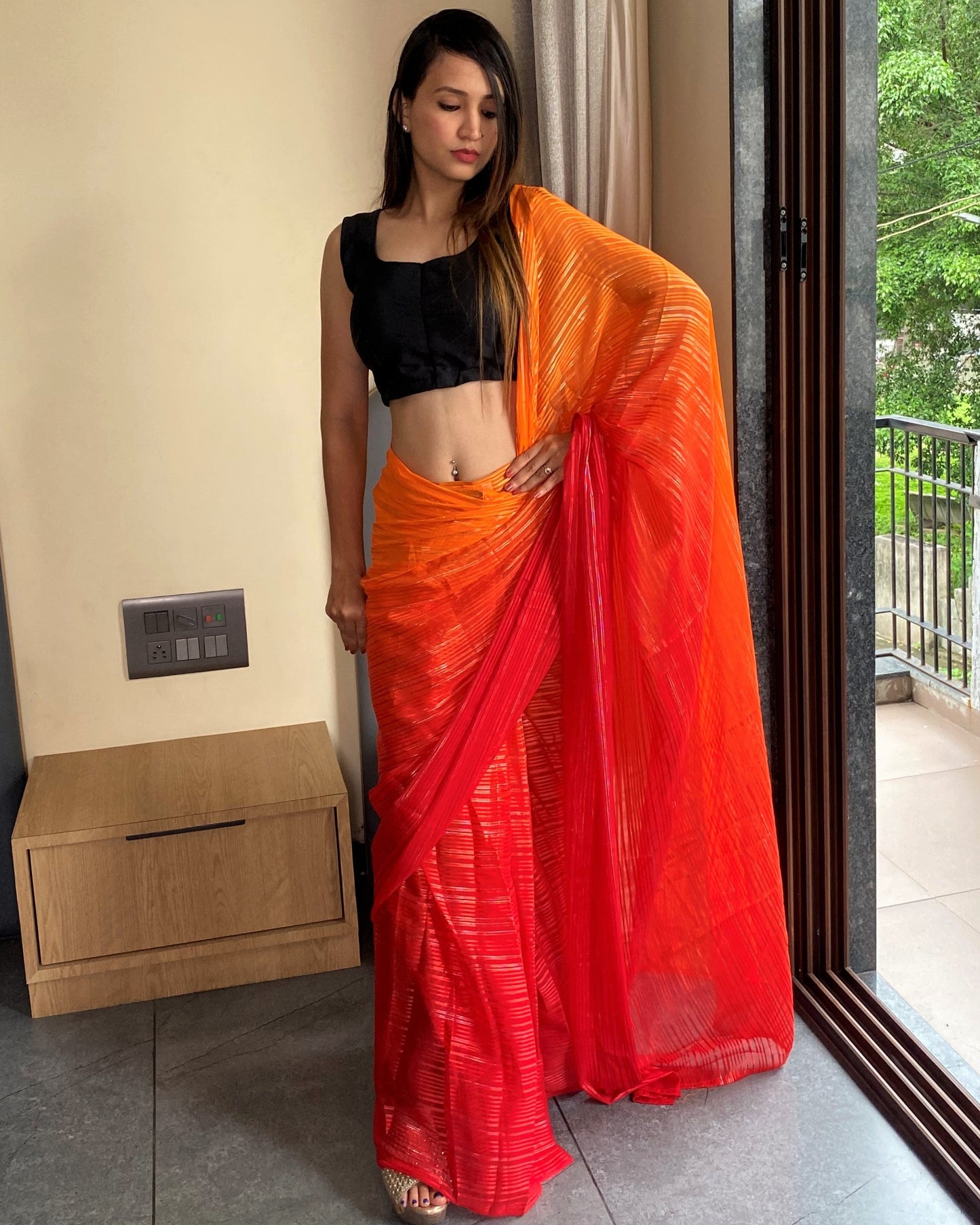 1-Min Ready to Wear Saree in Premium Orange Chiffon