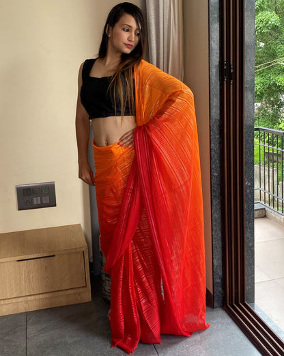 1-Min Ready to Wear Saree in Premium Orange Chiffon