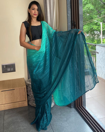 1-Min Ready to Wear Saree in Premium Bluish Cyan Chiffon
