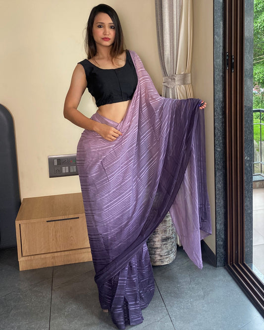 1-Min Ready to Wear Saree in Premium purple Chiffon
