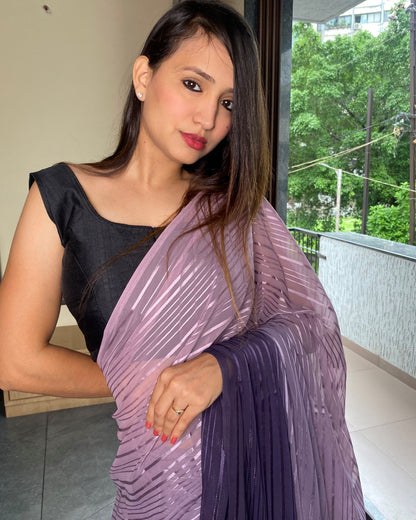 1-Min Ready to Wear Saree in Premium purple Chiffon