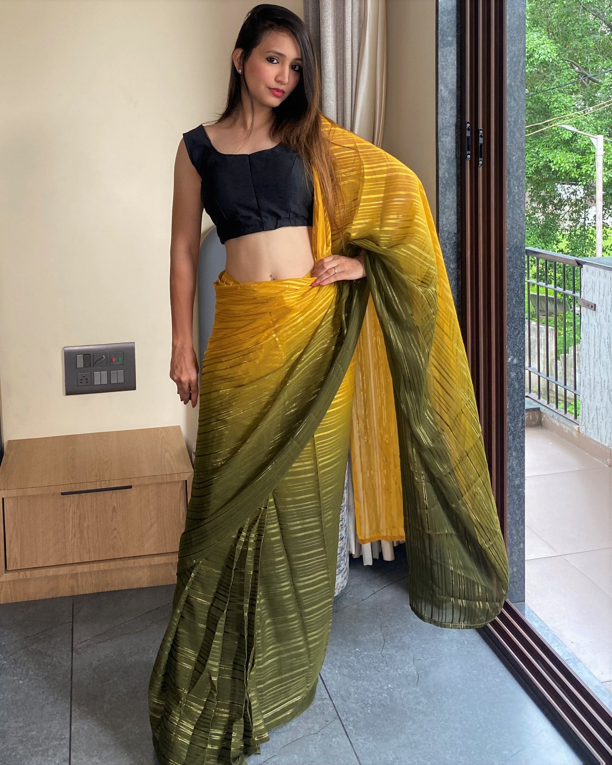 1-Min Ready to Wear Saree in Premium Yellow Chiffon